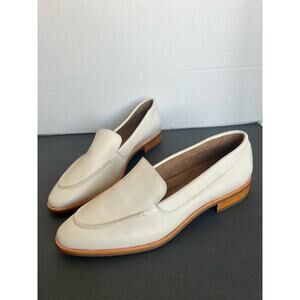 AEROSOLES Leather Cream Almond Toe Flat Stacked Heel Slip On Loafer Shoes Sz 9M